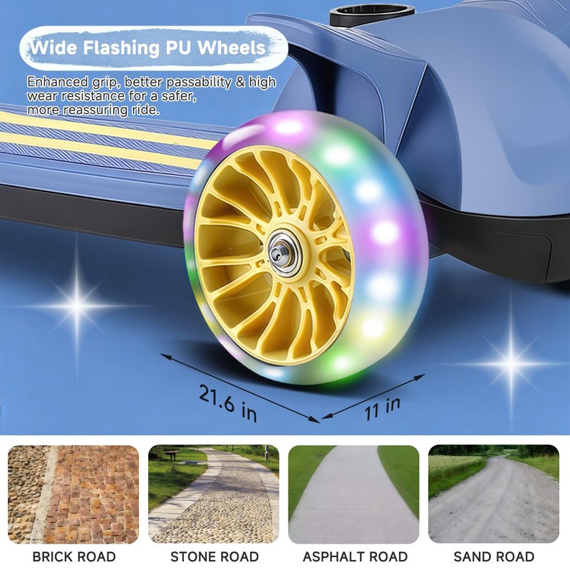 Wheelive 2 in 1 Kick Scooter with Removable Seat, 3 LED Wheels Kick Scooter for Kids, 4 Adjustable Height & Foldable Design Toddler Scooters Sit or Stand Ride for Boys & Girls 2-10 Years Old