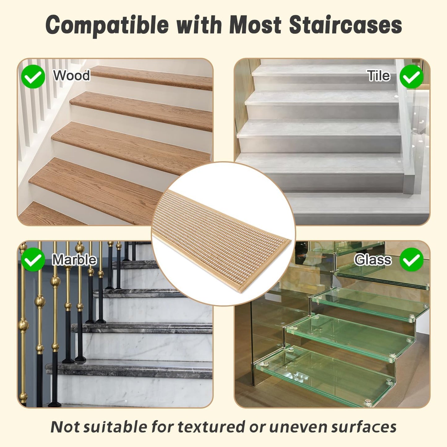 Virexa Stair Treads for Wooden Steps: 15PCS Non Slip Peel and Stick Stair Treads, 8" X 30" Stair Runner, Carpet Stairs Treads Machine Washable Adhesive Stair Rug for Kids Elders & Pets