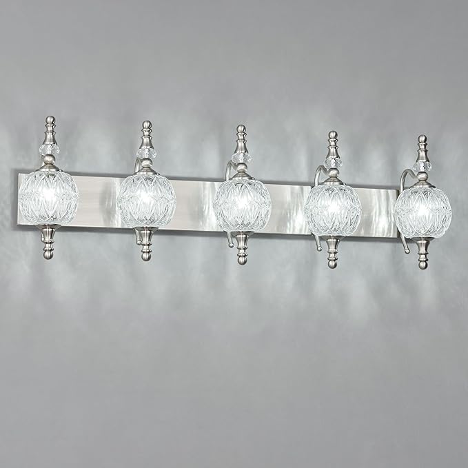 Modern Crystal Bathroom Vanity Lights Fixtures Over Mirror Brushed Nickel Vintage 5-Lights 36 Inch Bathroom Light Fixtures Glass Crystal Vanity Lights