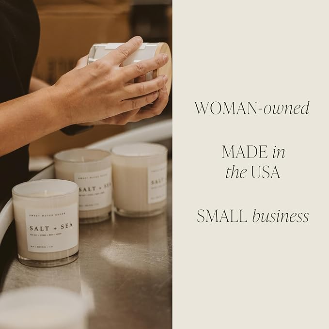 Sweet Water Decor Spa Day Candle - Spa Scented Soy Wax Candle for Home - Sea Salt, Jasmine, Wood, and Cream - 11oz Jar Candle with Wood Lid, 50+ Hour Burn Time, Made in The USA
