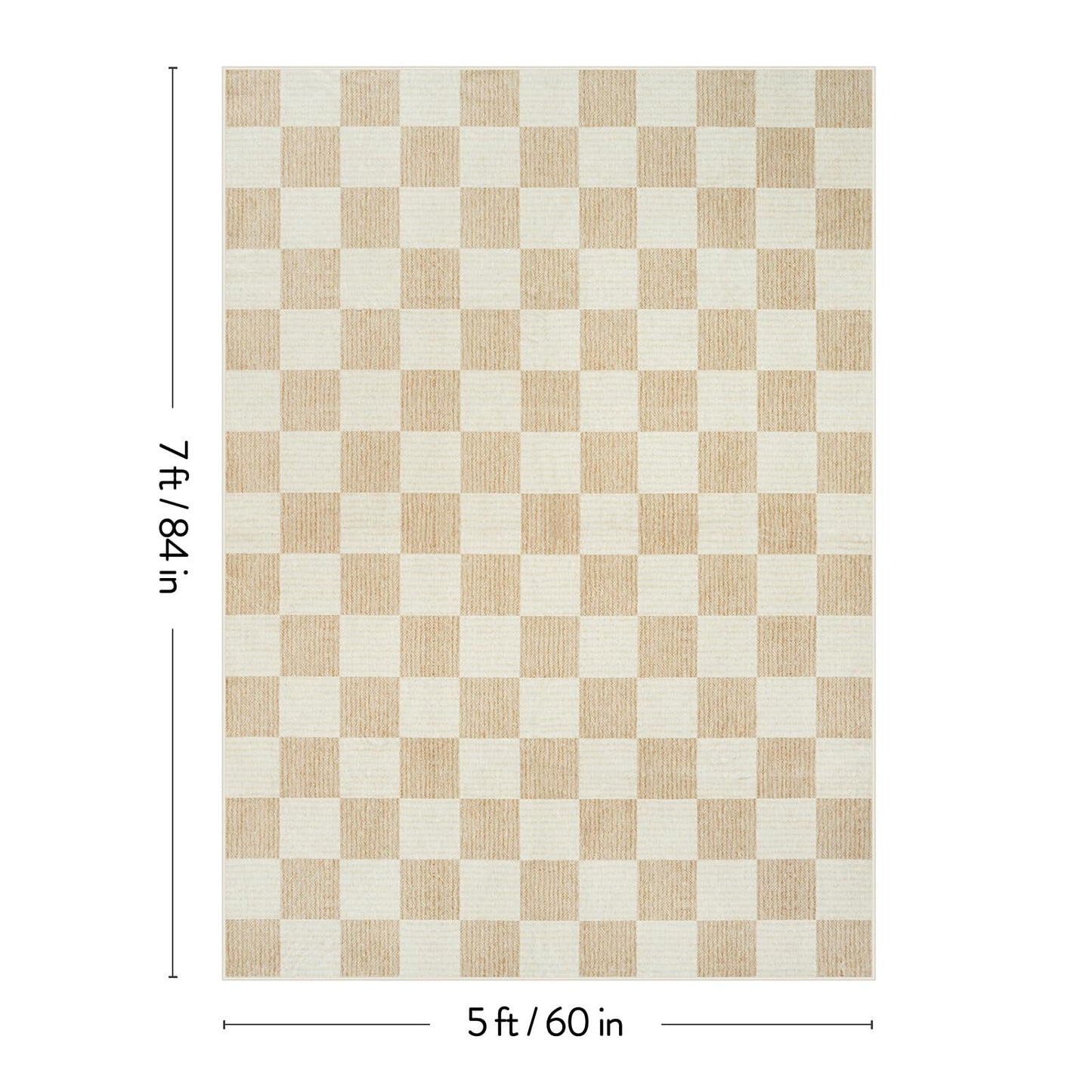 Machine Washable 5x7 Area Rugs for Living Room Checkered, Non Slip Soft Low Pile Farmhouse Geometric Modern Neutral Playroom Boys Rugs for Bedroom, Large Carpet Rugs for Dining Room(Ivory,5'x7')