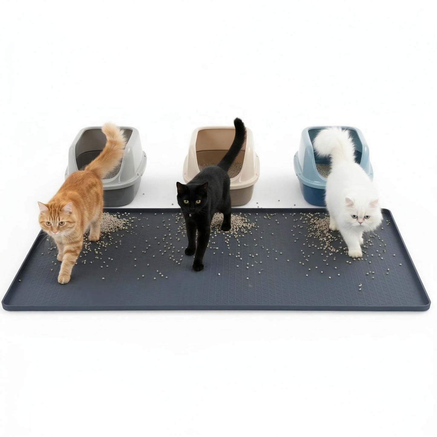 Cat Litter Mat 51" x 25.6" XL Silicone Litter Box Mat, Waterproof Non-Slip Kitty Litter Mat - Easy to Clean for Multi-Cat & Automatic Litter Boxes, Cat Mat for Litter Box with Raised Lip