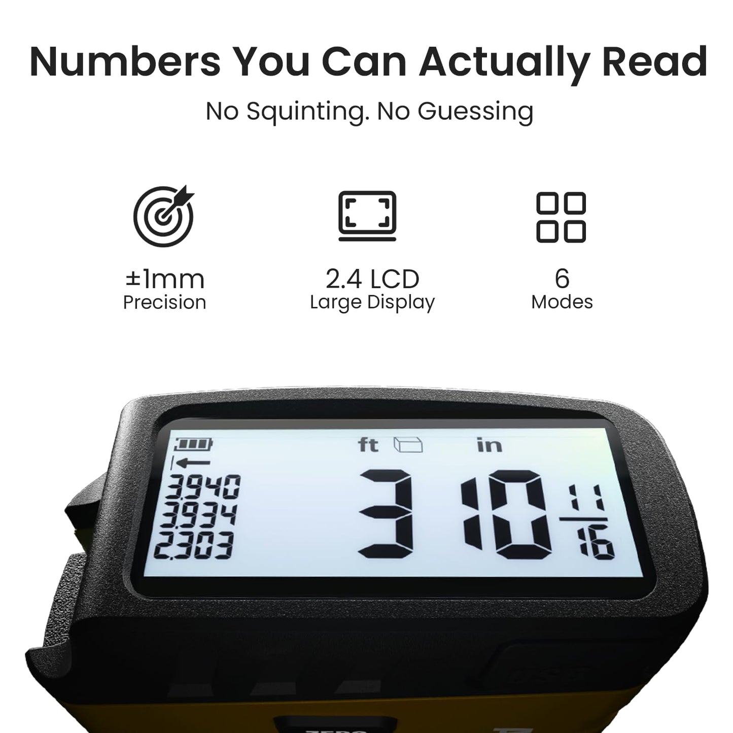Digital Tape Measure 16 Ft - 6 Metric and Imperial Units, Easy Read Digital Measuring Tape Retractable with Fractions 1/16, Rechargeable Measurement Tool, for Distance/Area/Volume, Yellow