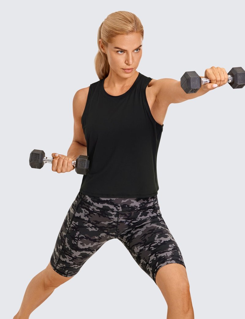 CRZ YOGA Women's Lightweight Racerback Tank Top High Neck Cropped Tank Tops Sleeveless Workout Running Shirts Black X-Large