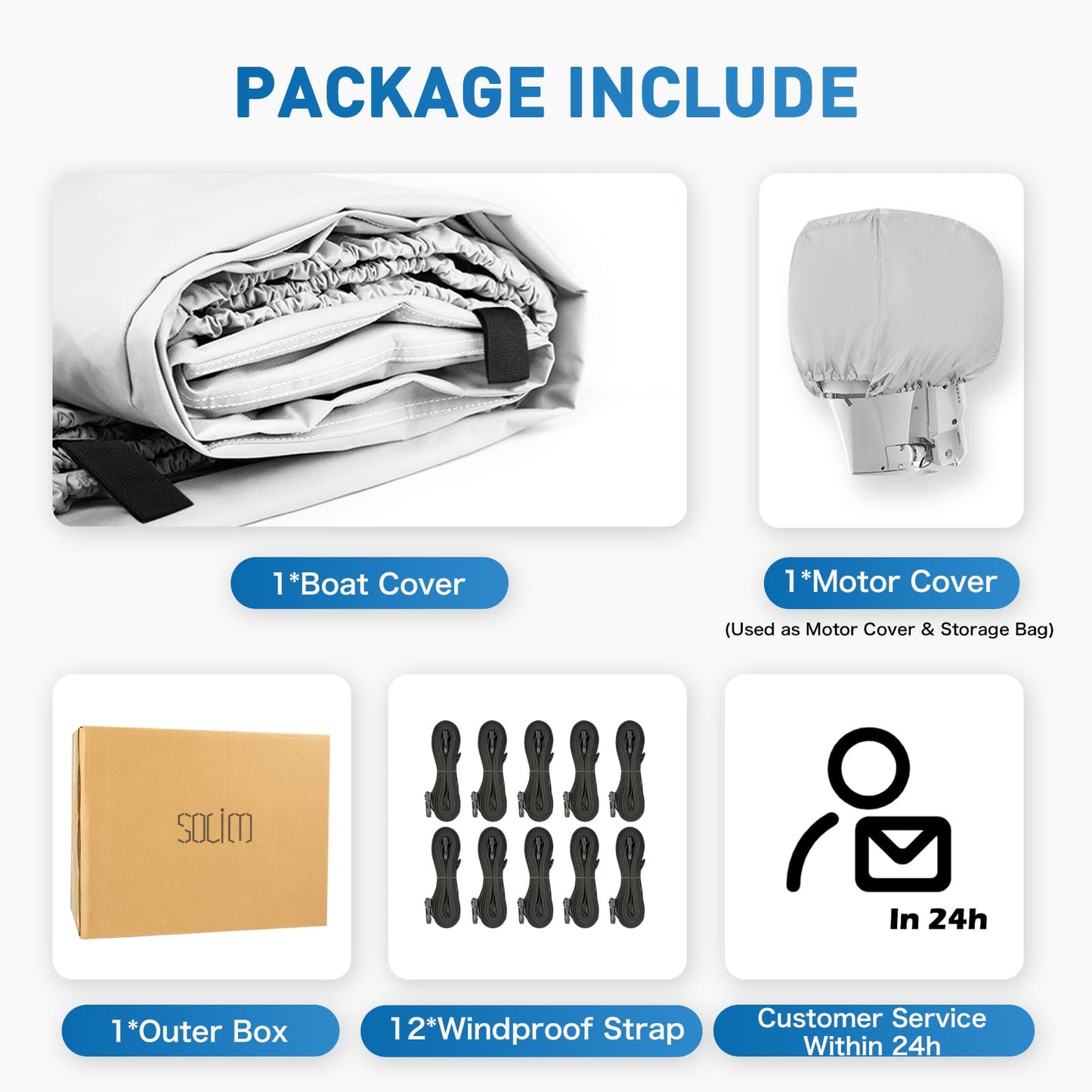 Solim Waterproof 1200D PU Boat Cover with Motor Cover, 14-16' Heavy Duty Marine Grade Trailerable Anti-UV Polyester Canvas, Fits 14-16ft Bass Boat, V-Hull, Fishing Boat, Runabout, Ski boat with Straps
