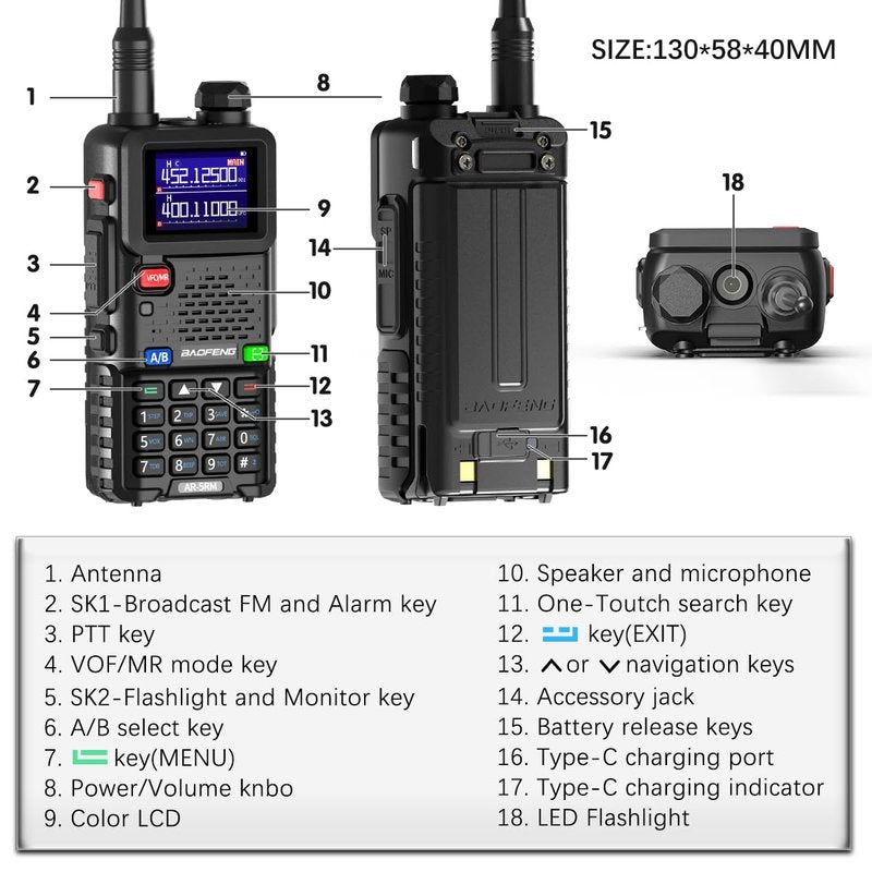 Ham Radio Baofeng Radio 5RM 10W Long Range Handheld AR-5RM Two Way Radio UV-5R NOAA Weather Receiver Rechargeable Walkie Talkies Longe Range DTMF Copy Frequency 999CH with Type C Charging(1 Pack)