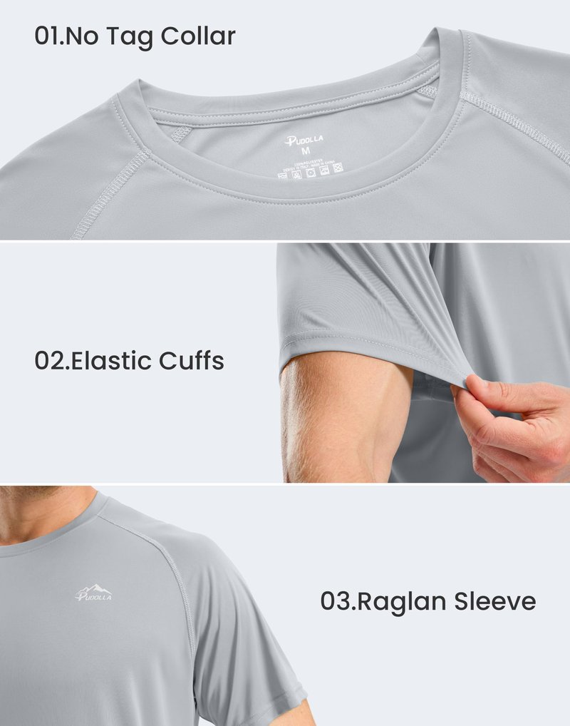 Pudolla Men's Rashguard Swim Shirts Short Sleeve UPF 50+ UV Fishing Shirts Quick Dry Water Beach Shirt(Light Grey M)