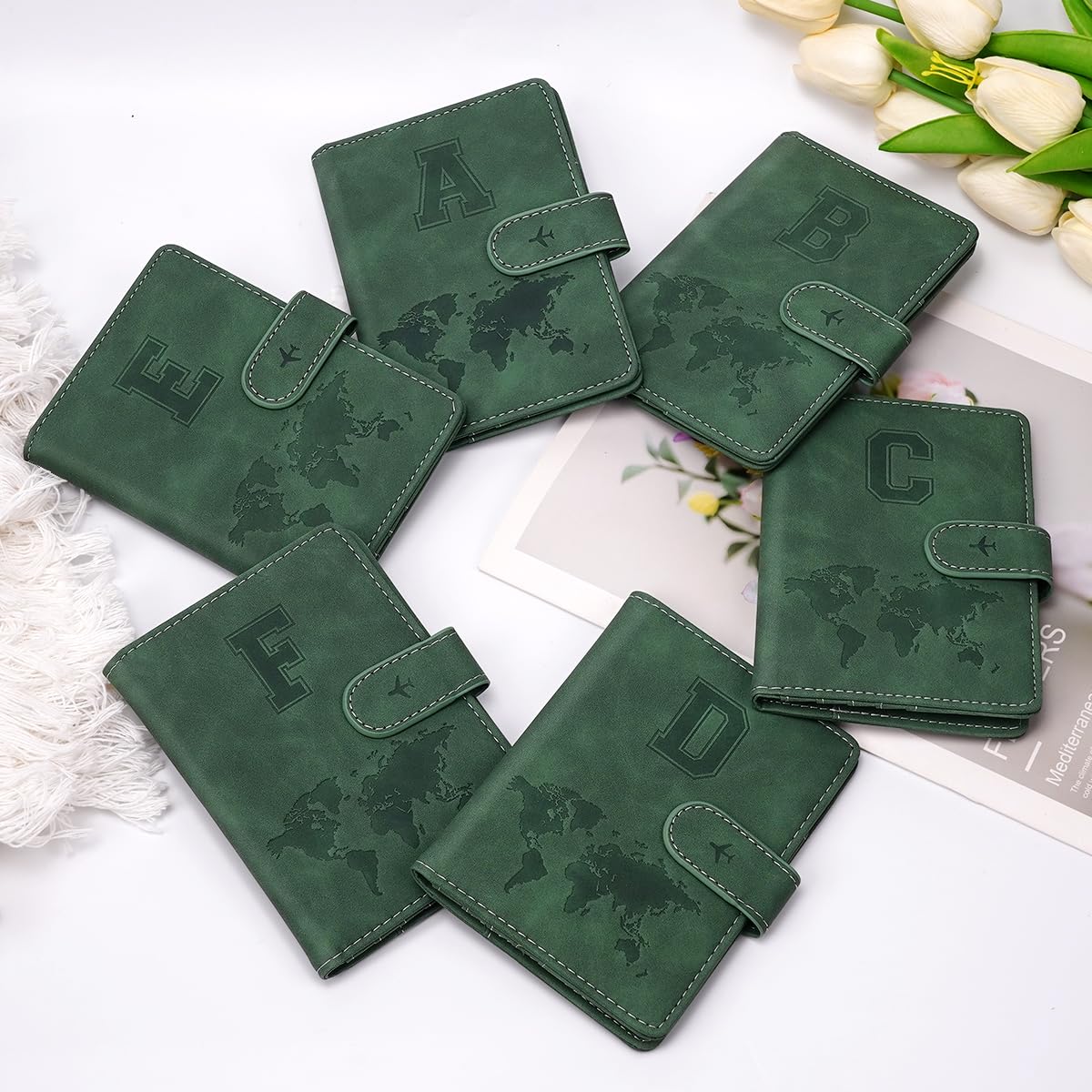 Personalized K Passport Holder Cover Initial Letter Travel Wallet RFID Blocking Passport Cover Credit Card Holder Case Passport Book Holders for Women and Men, Pine Green-K
