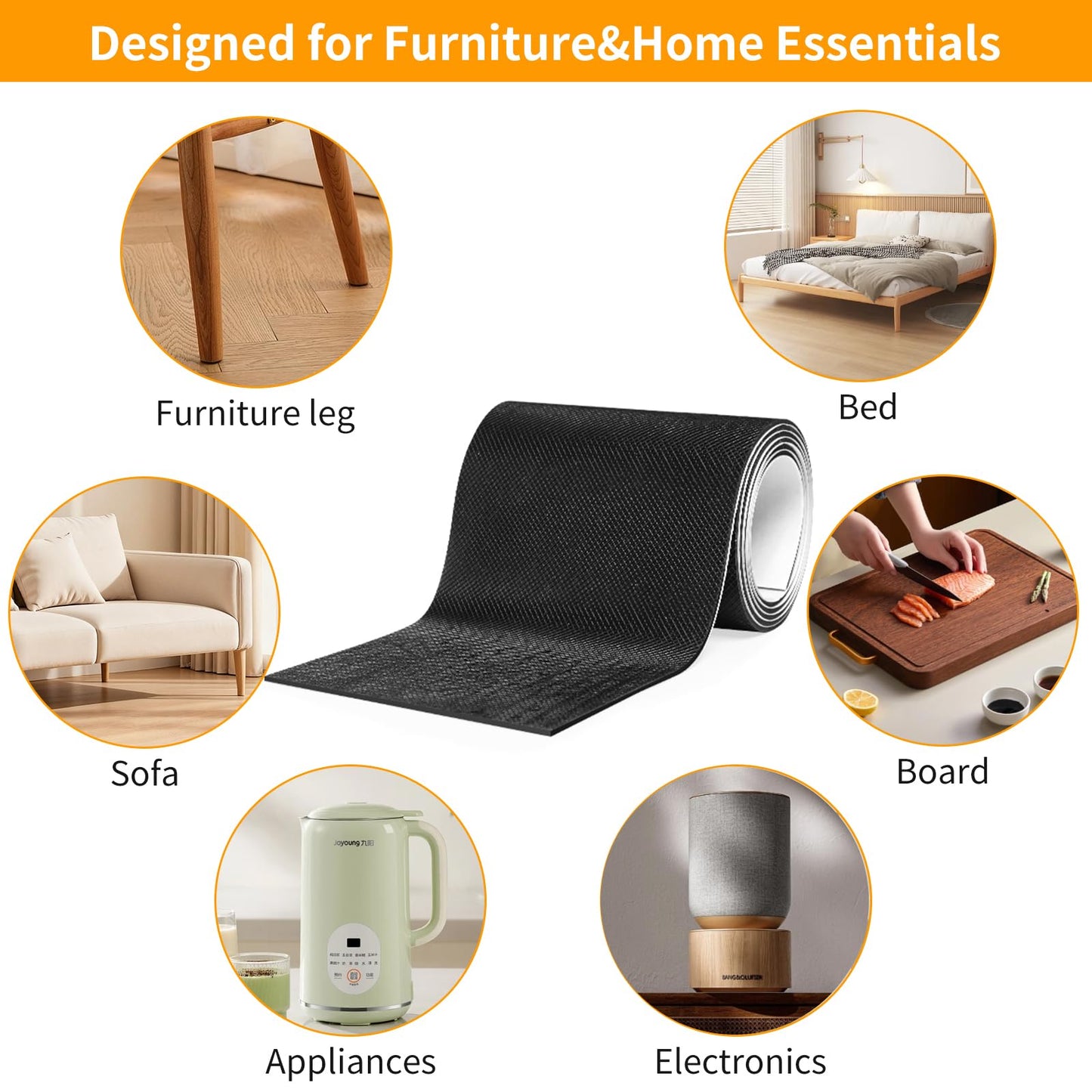 CHUNZEXI Non Slip Furniture Pads, Self Adhesive Rubber Pads with Anti Skid Stickers, Cuttable Rubber Sheet for Furniture and Appliances (4” × 40”)