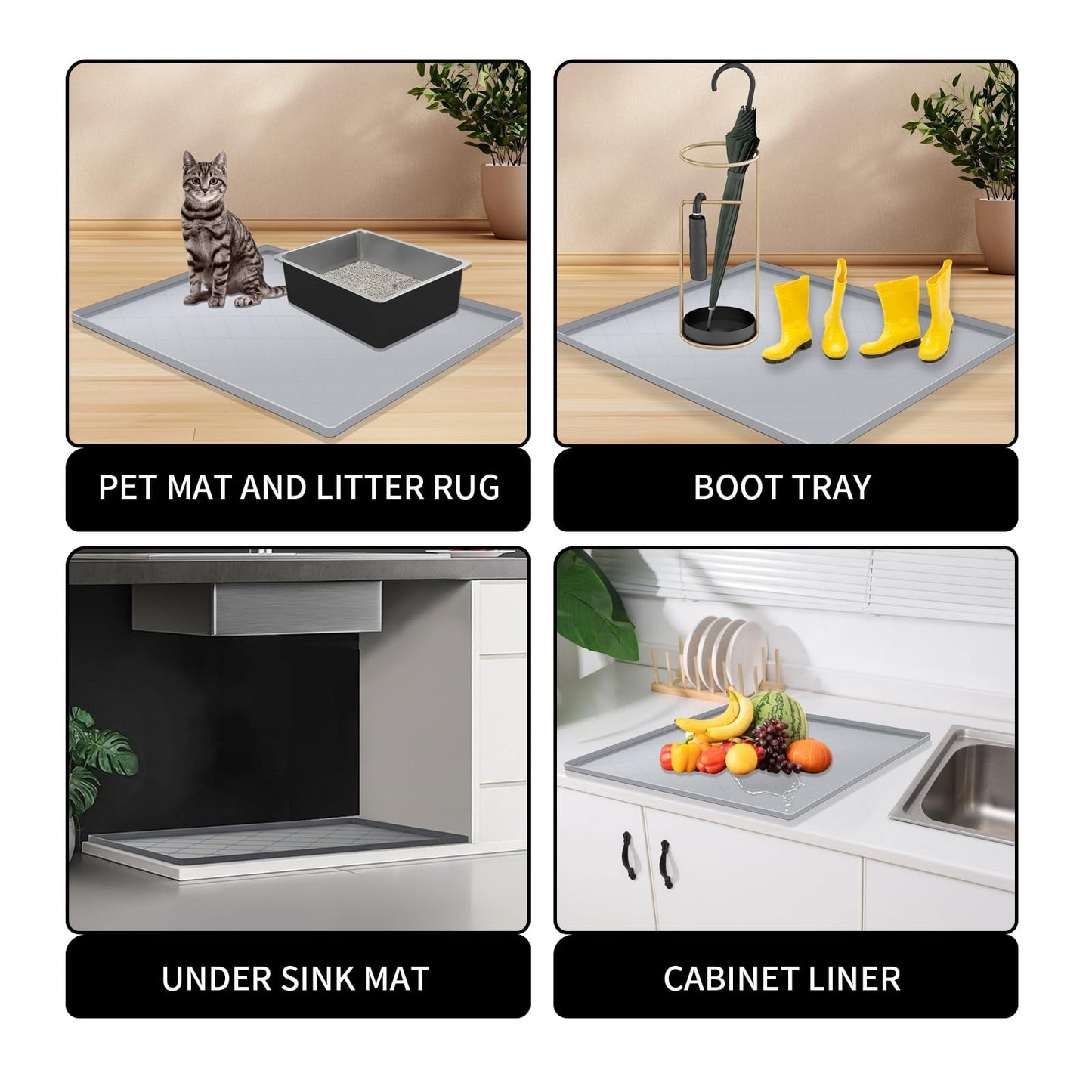 Cat Mat for Litter Box, Large 35" X 22" Cat Litter Mat, Indoor Waterproof Silicone Litter Trapping Pad for Floor, Soft on Kitty Paws, Easy to Clean, Non-Slip, Gray