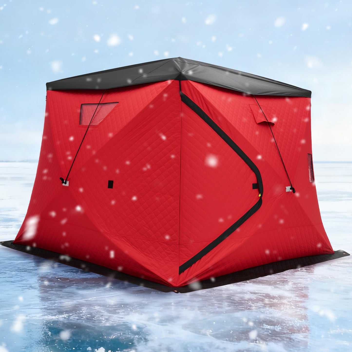 Albott Insulated Pop-Up Ice Fishing Tent, 4–5 Person Ice Shanty with 3-Layer Oxford Fabric, Waterproof Cover, Chimney Vent, Anchors & Ropes, Portable Warm Shelter with Carry Bag