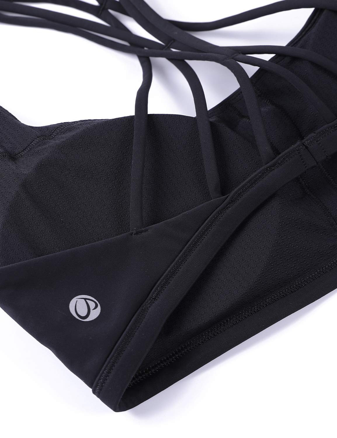 CRZ YOGA Naked Feeling Cross Back Sports Bras for Women - Strappy Back Padded Medium Support Wireless Gym Cami Workout Yoga Black Small