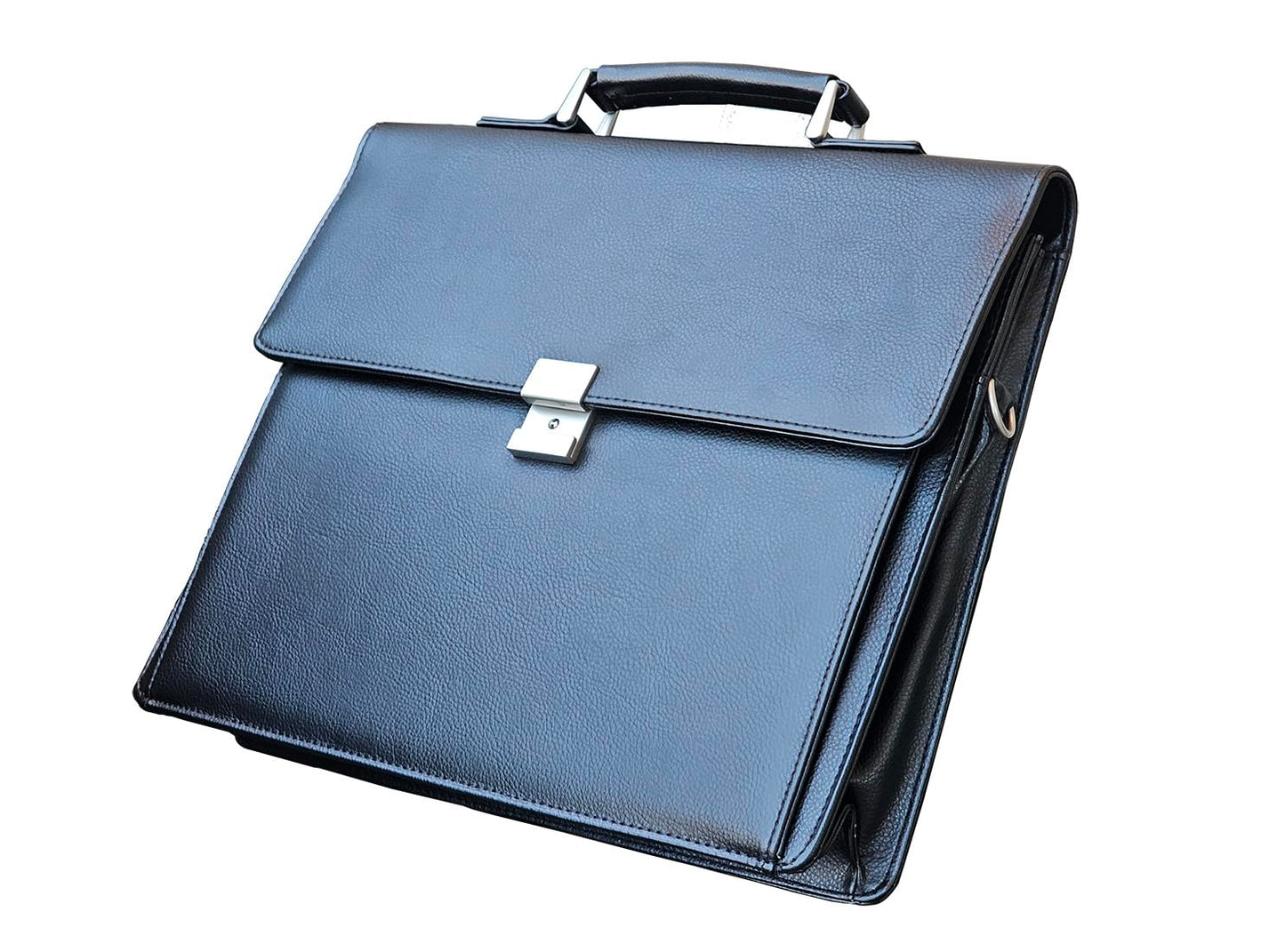 Mens Leather Briefcases Office Attorney Attache Case Ideal Gift Messenger Bag w/Padded Compartment for 15.6" Laptop, Black
