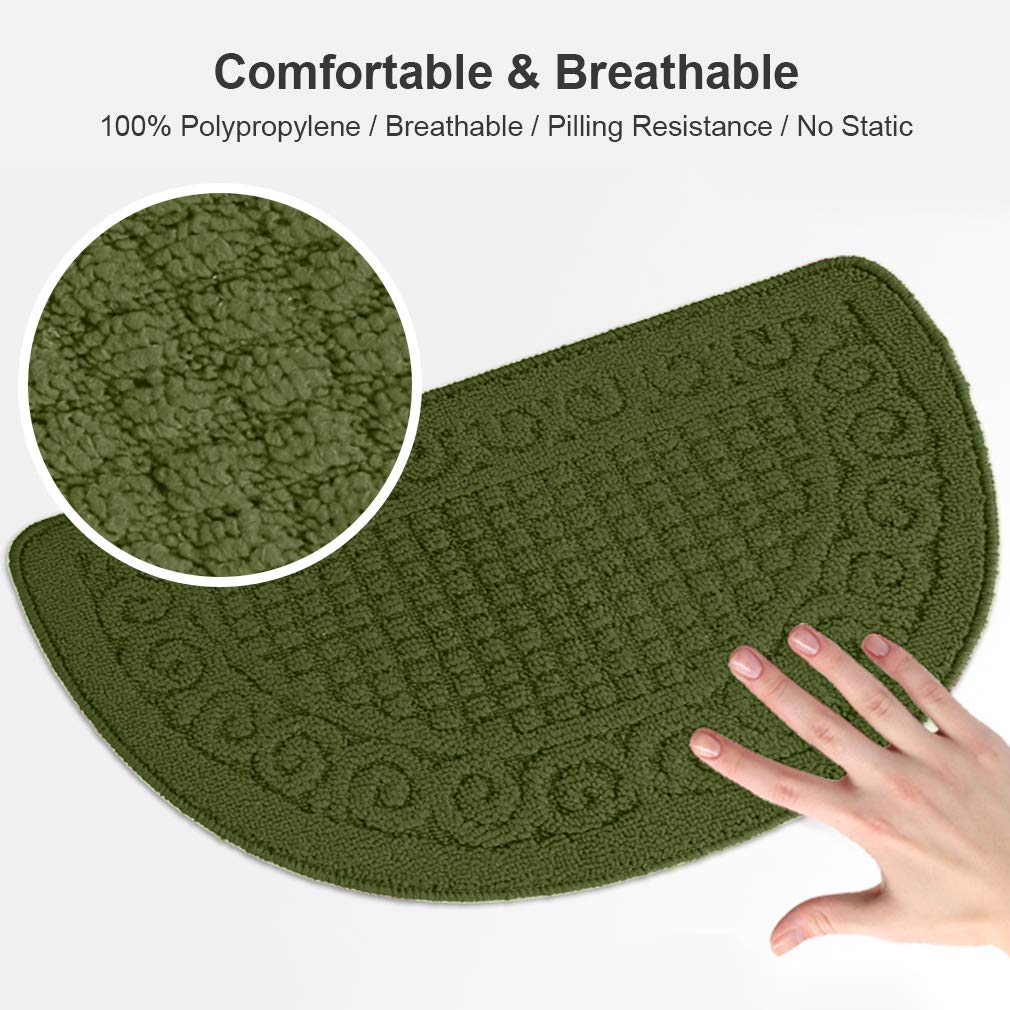 VANZAVANZU Kitchen Rugs, 31"x19" Kitchen Mats, Half Moon Round Kitchen Rugs Carpet, Specialized in Ultra Anti Skid Absorbent and Machine Washable for Kitchen Doorway Floors Accessories (Dark Green)