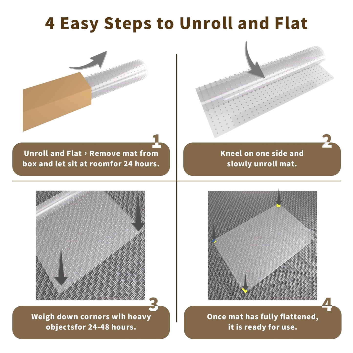 Office Chair Mat for Carpeted Floor, 63"x51" Clear Desk Mat for Carpet Large Protector Floor Mat On Low Pile Carpets, Easy Glide Rolling Plastic Floor Mat, Computer Chair Mat for Home Office