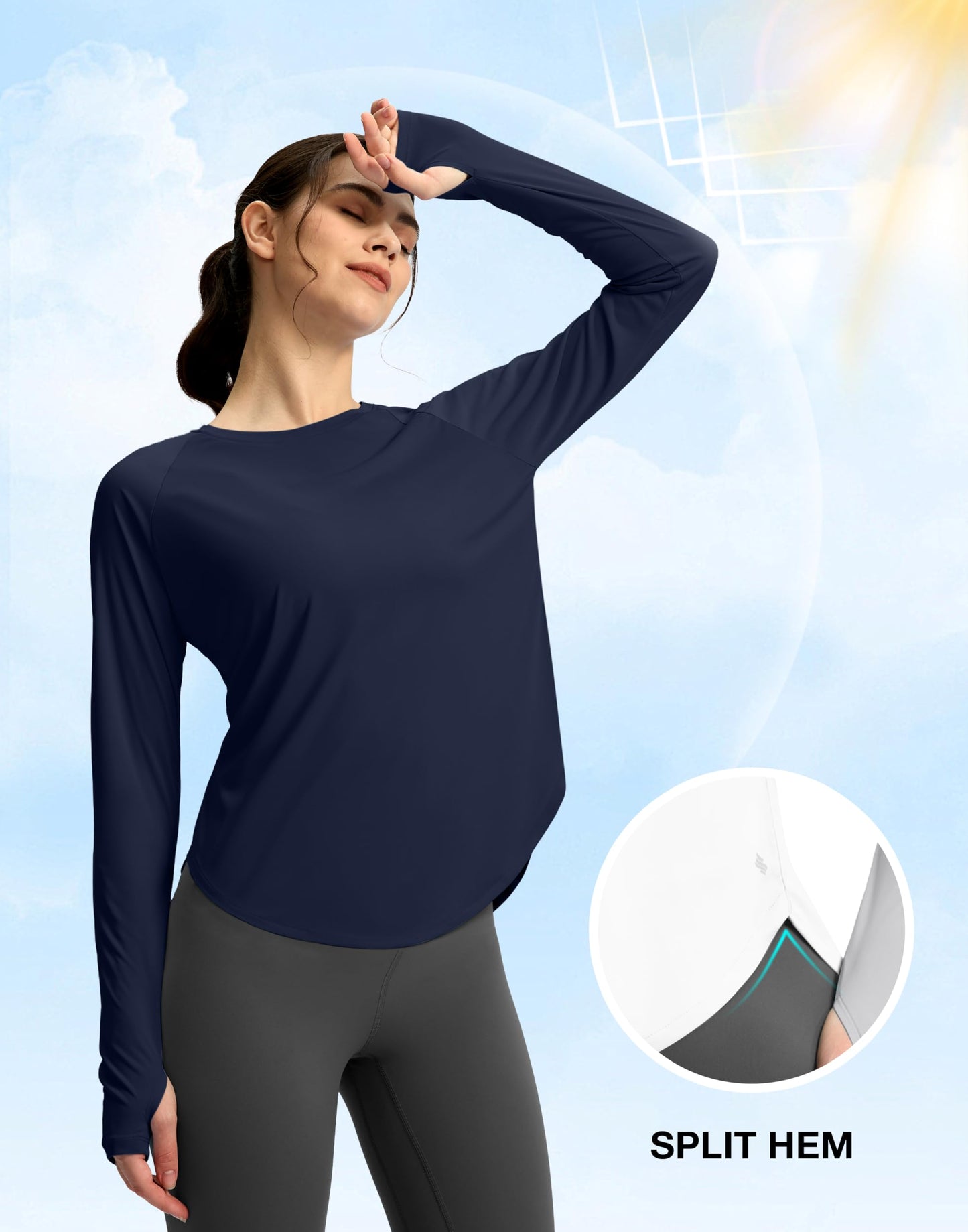 Soothfeel Womens Sun Shirts UPF 50+ UV Protection Lightweight Quick Dry Long Sleeve Workout Hiking Tops Outdoor, Navy, M