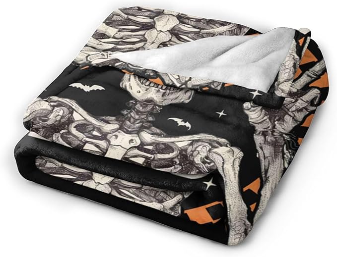 Gothic Skull Halloween Blanket, Skeleton Bones Throw Blanket, Hippie Fuzzy Plush Blankets Ultra Soft for Skull Lover Gift Kids Teens Women Men Girls Boys Stuffed Decor for Bedding Sofas Couch 60"X50"