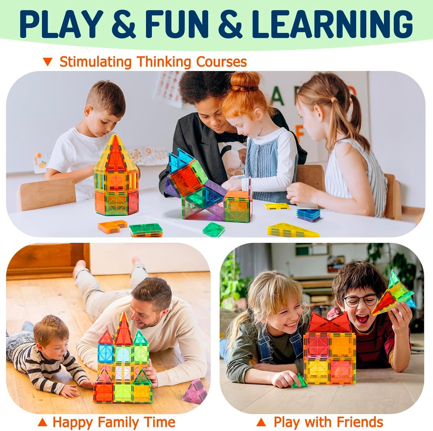EchoPlan Magnetic Tiles, 130PCS Magnetic Blocks with 2 Cars, Magnet Tiles 3D Clear Building Blocks Set, STEM Sensory Educational Toys Gift for Toddlers Kids Boys 3 4 5 6 7 8 9+ Year Old