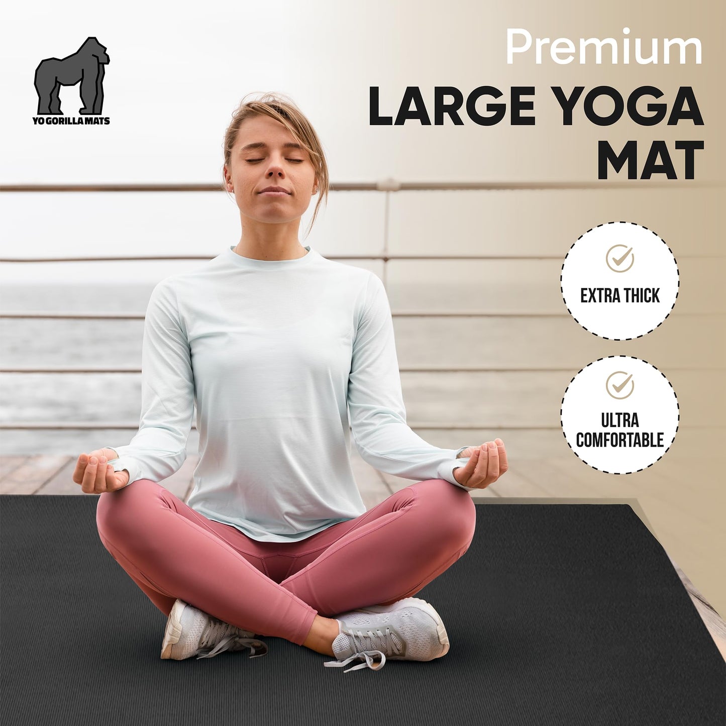 Gorilla Mats Extra Large Yoga Mat – 9' x 6' x 8mm Extra Thick & Wide, Non-Slip Exercise Mat for Home Gym Flooring – Ultra Comfortable Workout Floor Mat for Barefoot Fitness & Stretching