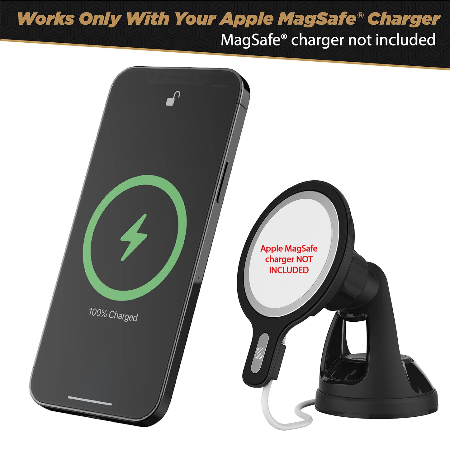 Scosche MSHWDPD20 MagicMount Windshield/Dashboard Suction Cup Mount for MagSafe Wireless Charger, (Charger not Included) Car Stand for MagSafe Charging Pad Compatible with iPhone 16/15/14/13/12 Series