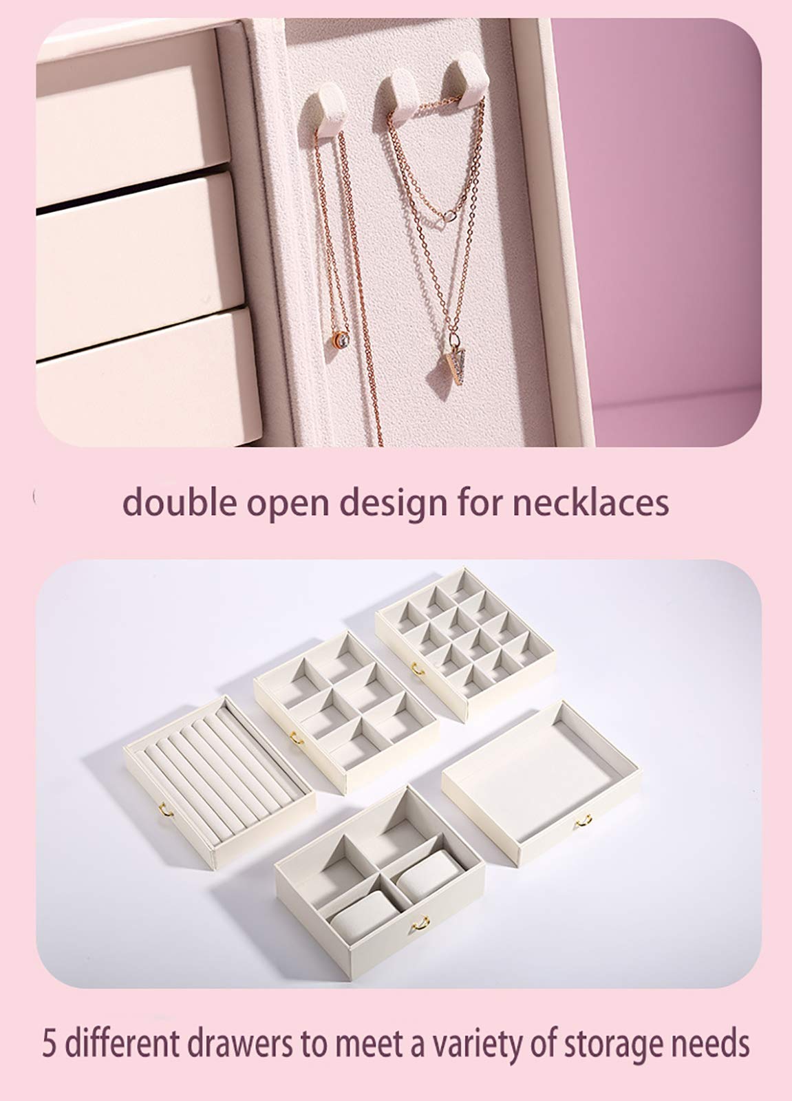 AOSIFIEL Cute Jewelry Box for Women teen Girls Jewelry Organizer Large Jewelry Organizers and Storage Faux Leather Jewelry Storage Jewlery Box Jewellery Box Joyeros Organizador De Mujer