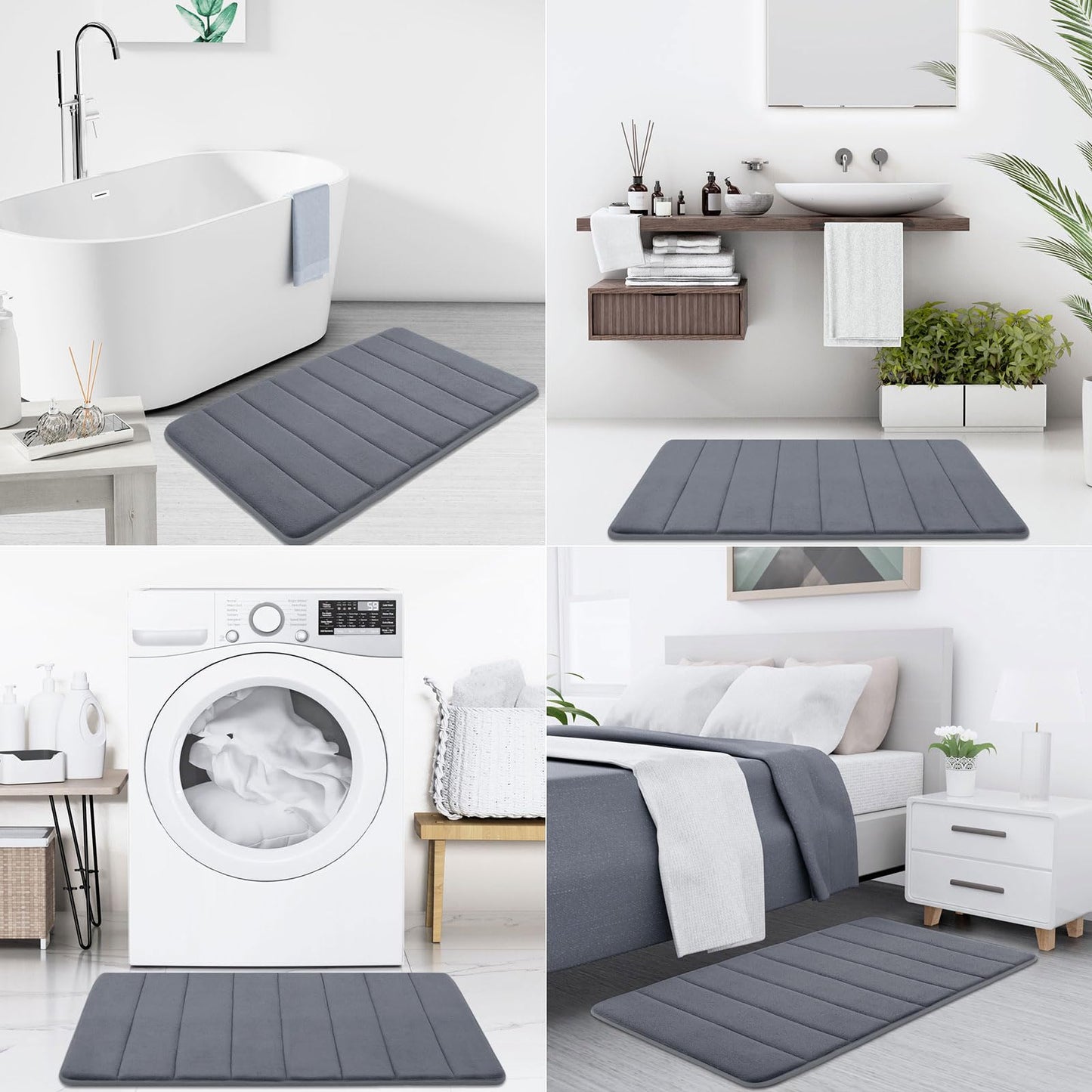 Buganda Memory Foam Bath Mat, 24" x 16", Ultra Soft and Non-Slip Bathroom Rugs, Water Absorbent and Machine Washable Bath Rug for Bathroom, Shower, and Tub, Dark Grey