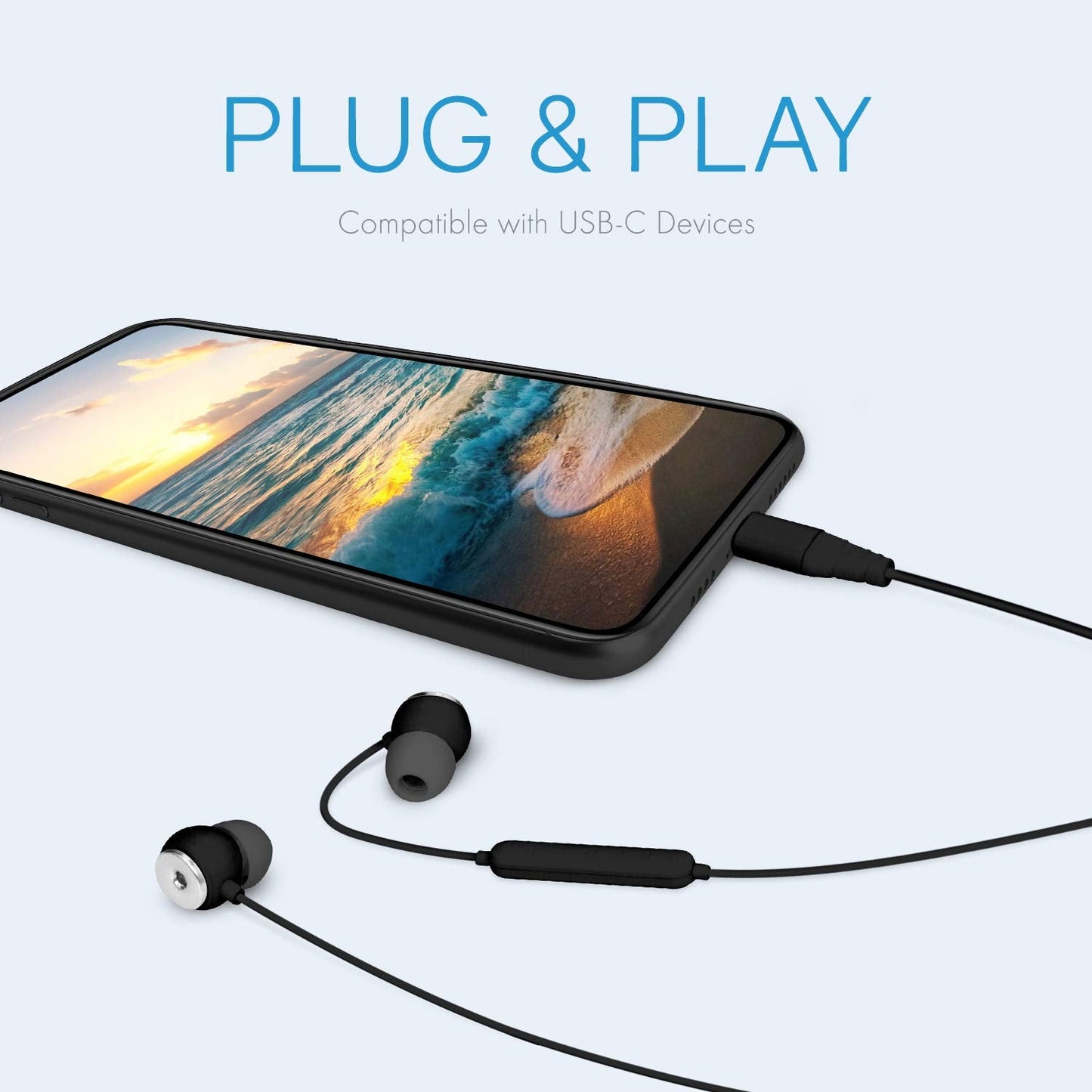 Realm USB-C Earbuds, High Fidelity in Ear Headphones with Built in Microphone, Hands Free Calling & Track Controls, Compatible with iPhone 15, Google, Samsung, Huawei & Other Type C Devices Black