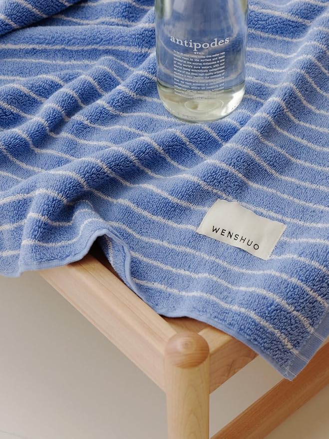 WENSHUO Azure Holiday-Striped Pure Cotton Hand Towel, 100% Combed Cotton