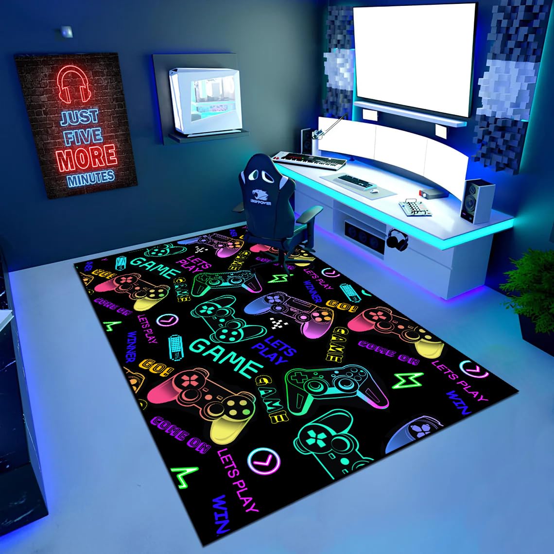 Gaming Area Rugs for Boys Cool Gamer Rugs Teens Large Video Games Carpets for Bedroom Game Console Decorative Floor Mats for Playroom 60" x 39"