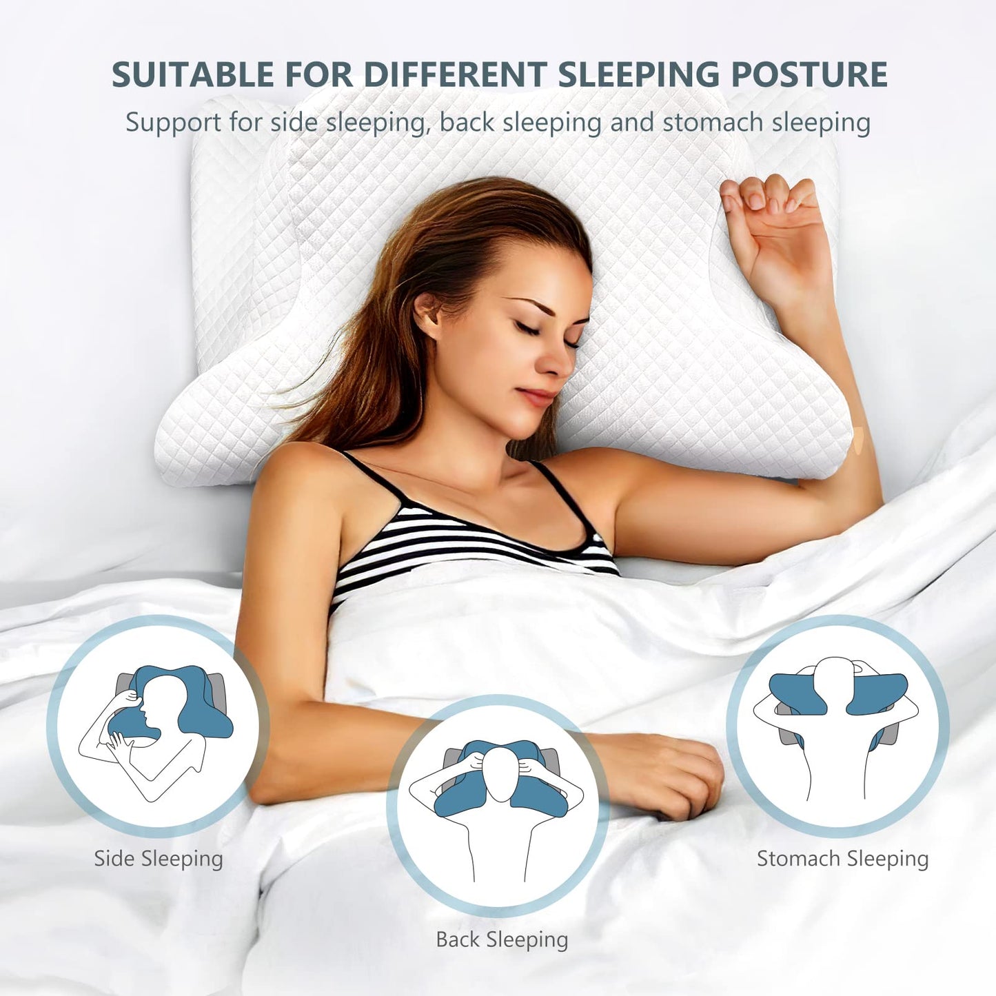 ZAMAT Adjustable Cervical Memory Foam Pillow, Odorless Neck Pillows for Pain Relief, Orthopedic Pillows for Sleeping with Cooling Pillowcase, Ergonomic Support Pillow for Stomach, Back, Side Sleeper