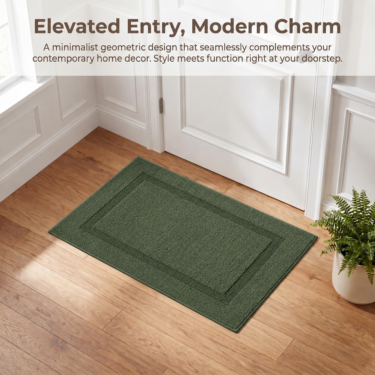 Indoor Door Mat 20 x 31 Inch, Forest Green Entryway Rug, Absorbent Non-Slip Washable Floor Mat for Front Door, Muddy Shoes and Dogs