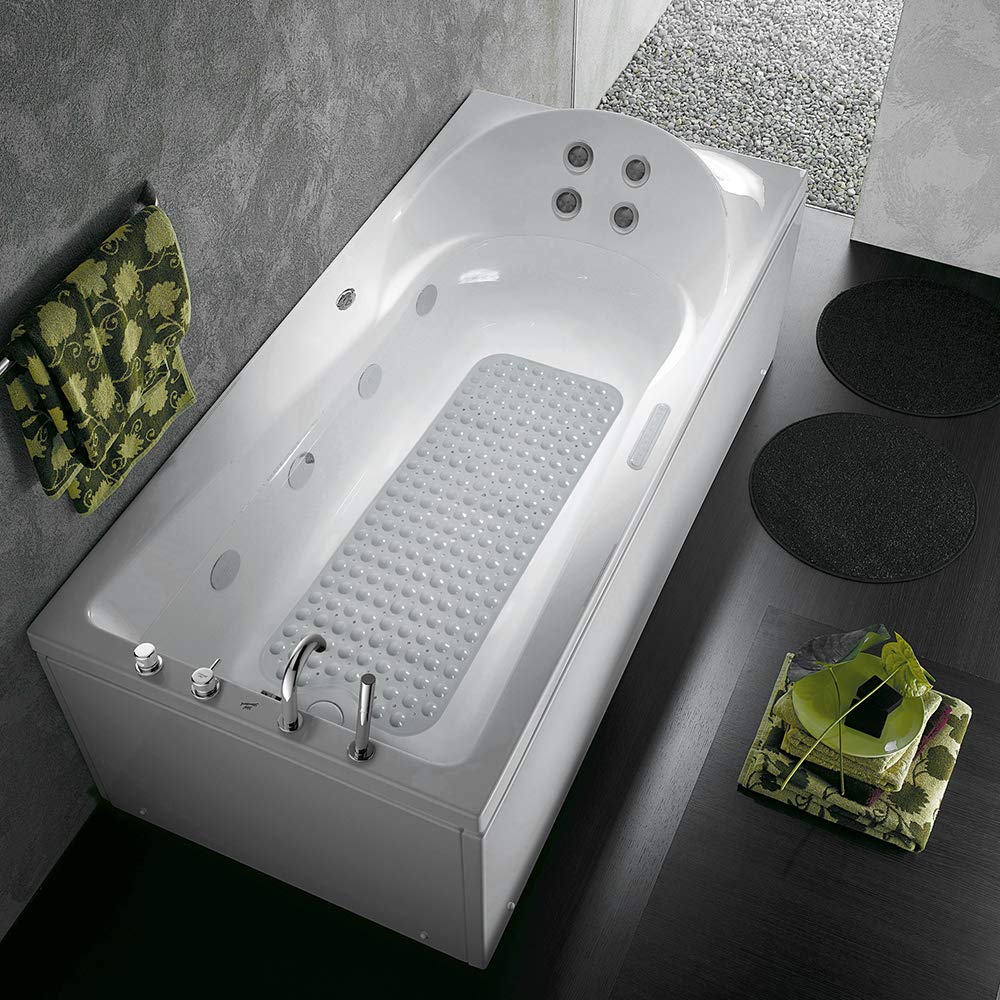 Linoows Bathtub and Shower Mats, Extra Long Non-Slip Bath Tub Mat 39 x 16 Inch, Machine Washable Bathmat with Suction Cups & Drain Holes for Bathroom Floor, Gray