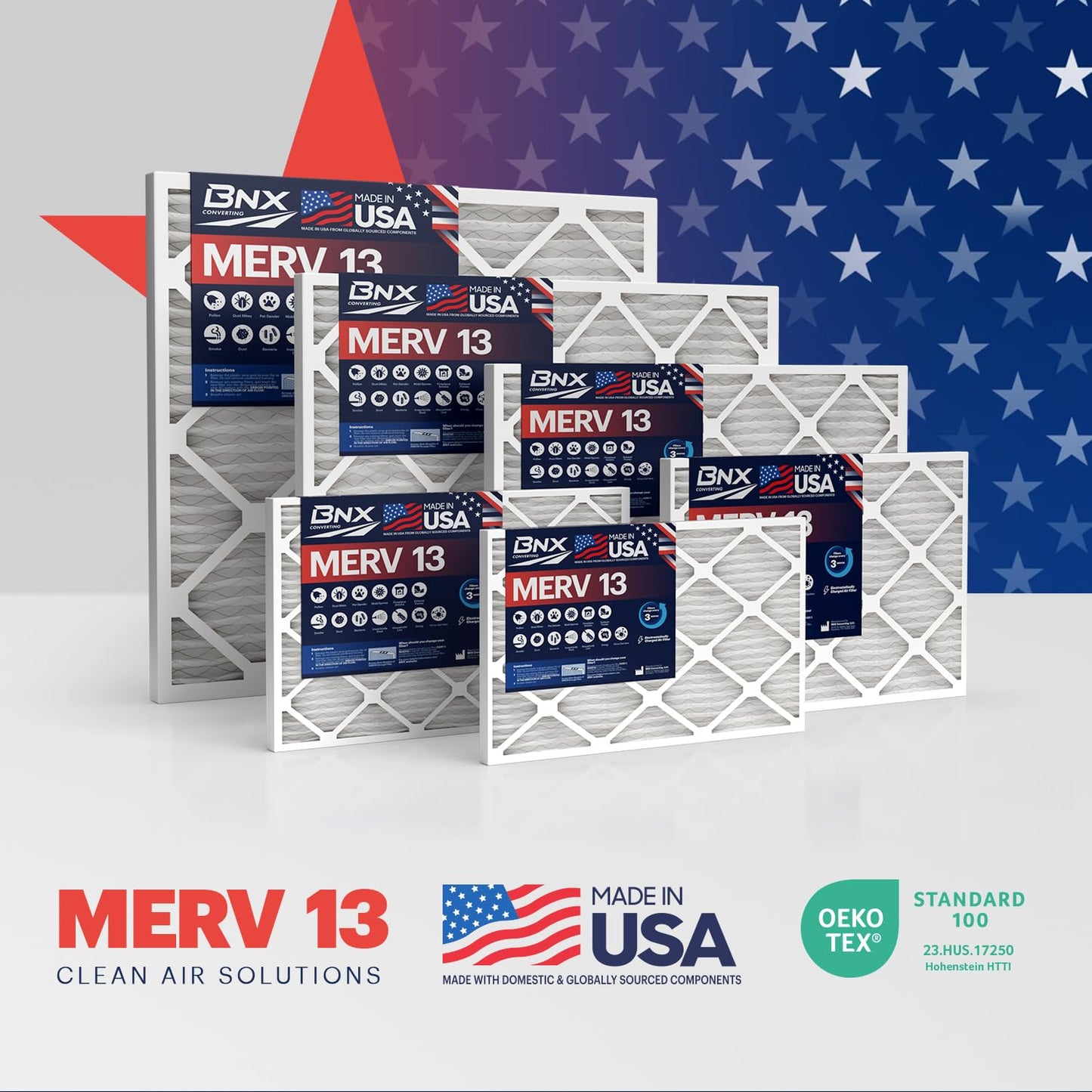 BNX TruFilter 20x20x1 MERV 13 (4-Pack) AC Furnace Air Filter - MADE IN USA - Electrostatic Pleated Air Conditioner HVAC AC Furnace Filters - Removes Pollen, Mold, Bacteria, Smoke