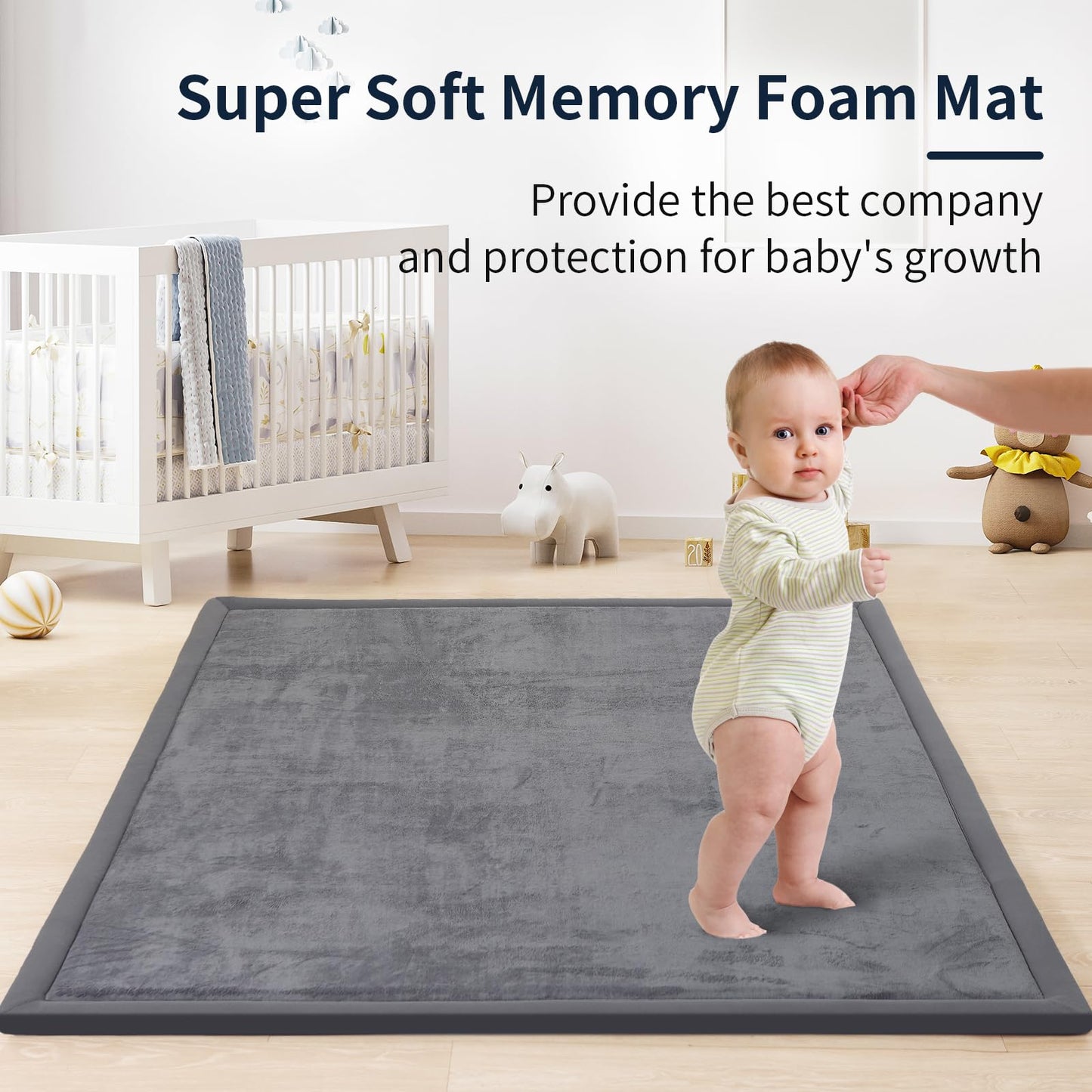 ACOMOPACK 1.3" Thick Baby Play Mat for Floor,50x50 Elasti-Foam Playpen Mat for Kids,Infants,Toddlers, Ultra Soft Crawling Mat with Non-Slip Bottom,Tummy Time,Nursery Rug,Yoga,Tatami(Dark Grey)