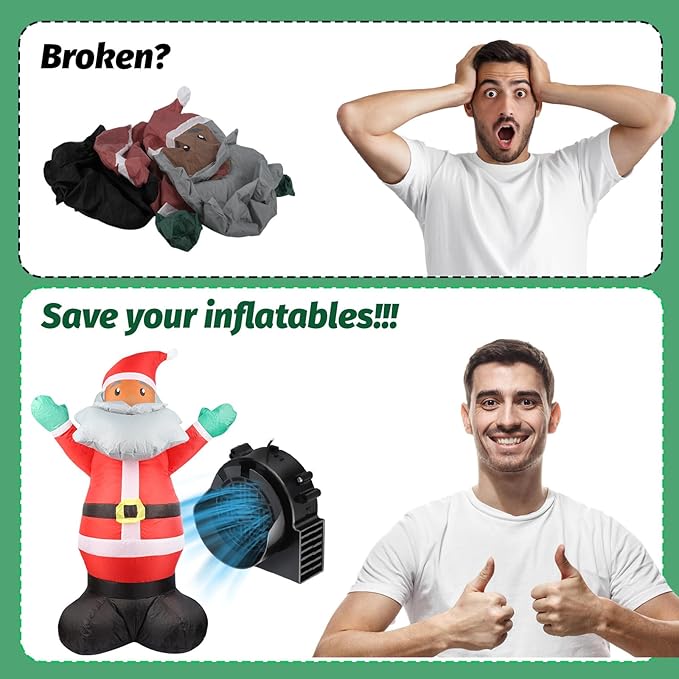 2-Pack Inflatable Fan Replacement, 1.0A Air Fan Blower with 1.25A Adapter and 3 LEDs Bulbs Light Strings for Halloween, Thanksgiving and Christmas Inflatables (IP68 Waterproof, 5.0 * 5.0'')