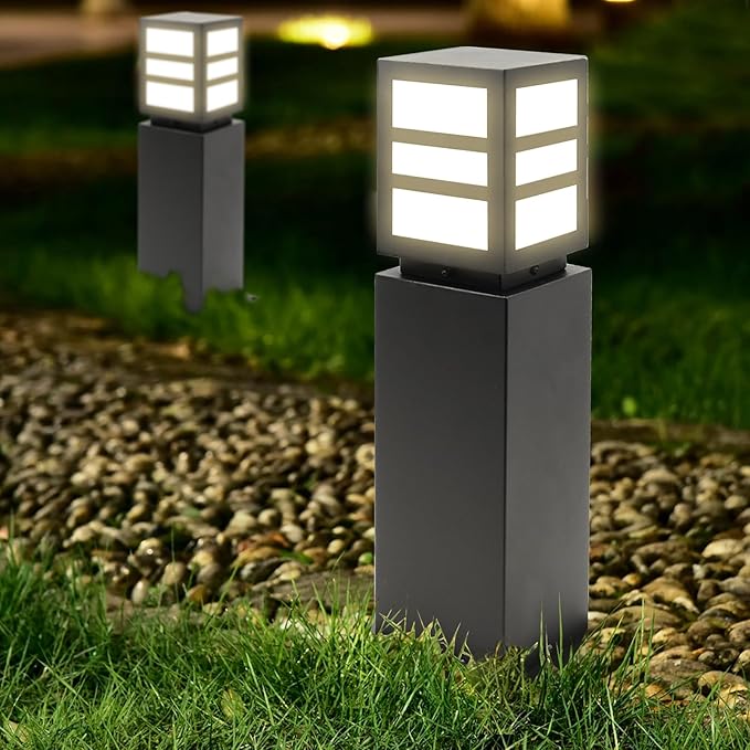 Landscape Path Lights 24" IP65 Waterproof Bollard Lights, Heavy Duty Steel Stable Widened Base E27 Lamp Holder, Modern Outdoor Path Lights Bollard for Lawn, Patio, Courtyard, Driveway, Oblong 1pack