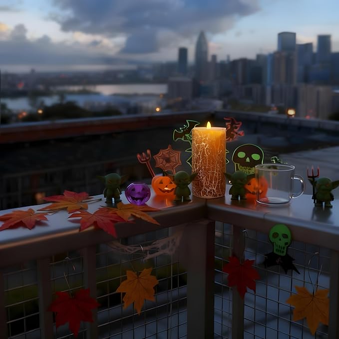 Glass Flameless Pillar Candles Flickering with Remote Timer, Battery Operated LED 3D Moving Flame Real Wax Candles,Remote Included (Honey Yellow Cracked Glass)