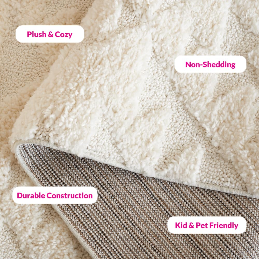 SAFAVIEH Moroccan Tassel Shag Collection Area Rug - 6'7" x 9'2", Ivory, Non-Shedding & Easy to Clean, Plush High-Low Texture, Ideal for Living Room, Bedroom, Dining Space (MTS688C)