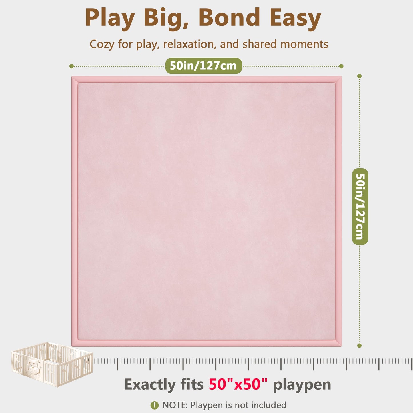 Baby Play Mat for Floor, 1.3'' Thick Memory Foam Tummy Time Mat - Super Soft Coral Velvet Nursery Rug with Non-Slip Backing, Crawling Rug for Toddlers/Infants, Yoga & Tatami Use, Light Pink, 50''x50''