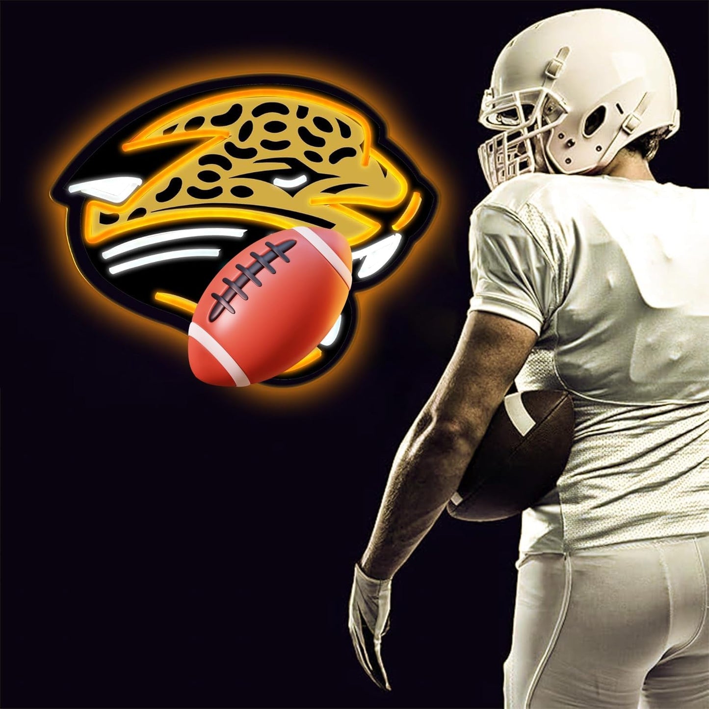 Football Team Neon Sign, Cool Dimmable Light Up Football Team Logo Hanging USB Powered for Wall Decor Art, Man Cave, Bedroom, Game Room Deco, Birthday Christmas Merch Gift for Boys Fans (Jegars)