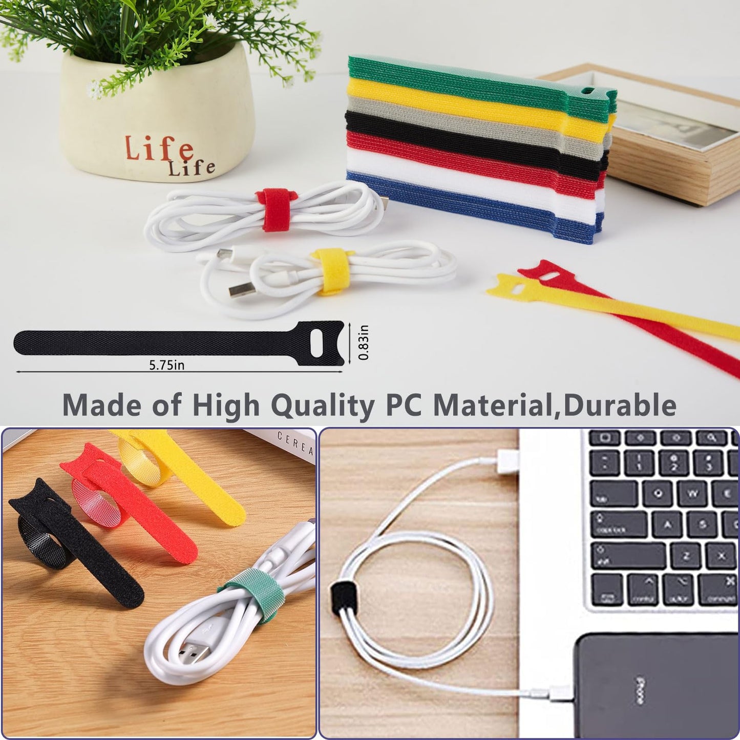 ELII 300PCS Cable Management Kit,4 Cable Sleeve 35 Cable Clips with 11Cord Holders,20 Roll Cable Organizer Straps and 200 Fastening Cable Ties,20 Cable Zip Tie Mounts for Computer TV Under Desk