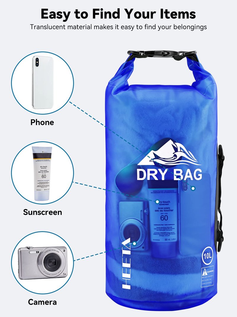 HEETA Dry Bag Waterproof for Women Men, Roll Top Lightweight Dry Storage Bag Backpack with Phone Case for Travel Swimming Boating Kayaking Paddle Board Camping Beach Accessories (Navy Blue, 20L)