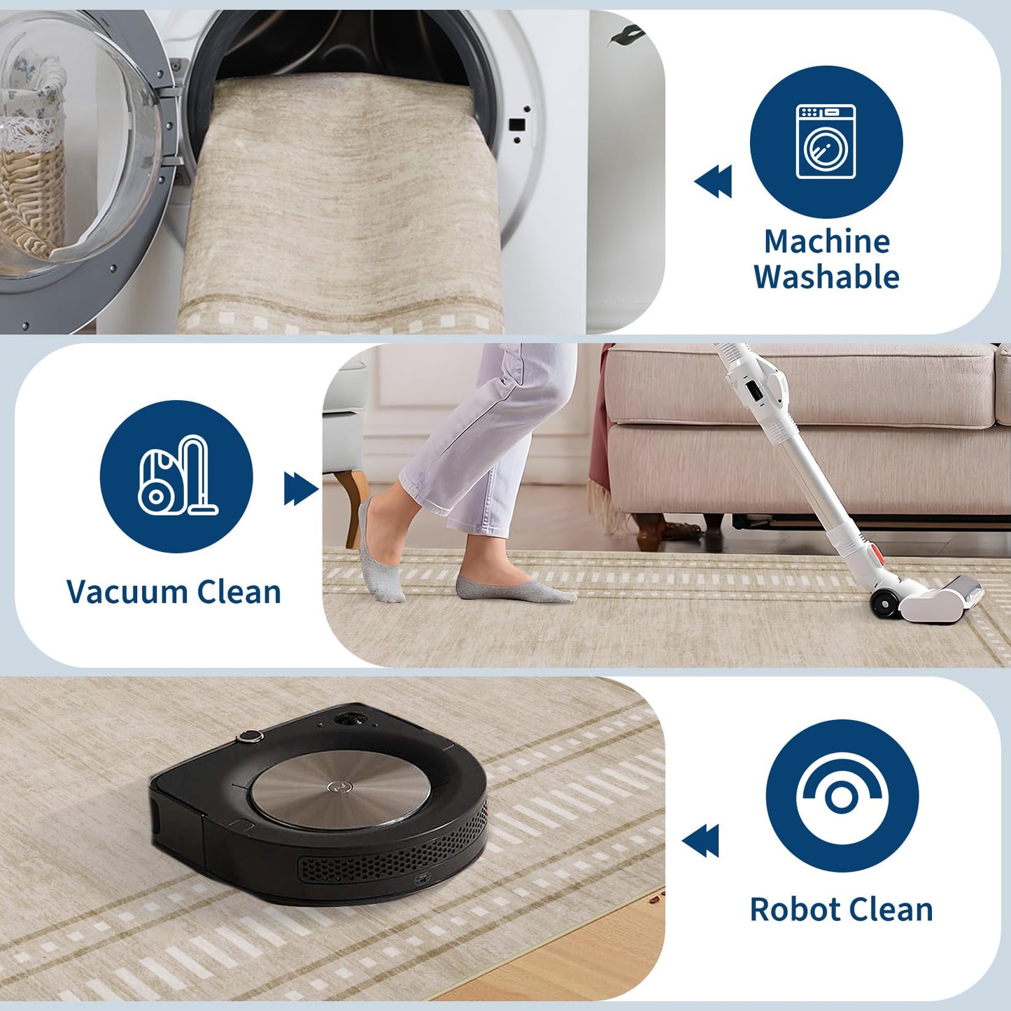 MilleLoom Bordered Area Rug 5x7 Washable Rugs for Living Room Non Slip Soft Rugs Indoor Geometric Floor Cover Non-Shedding Stain-Resistant Carpet for Bedroom Dining Room Office Nursery Dorm Beige