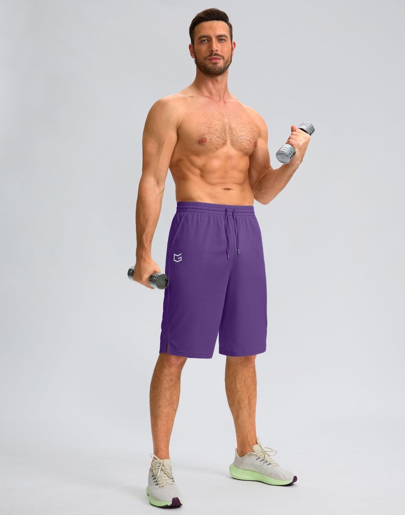 Men's Athletic Shorts with Pockets 9" / 11" Long Basketball Shorts Lightweight Quick Dry Gym Workout Shorts for Men(Purple,L)