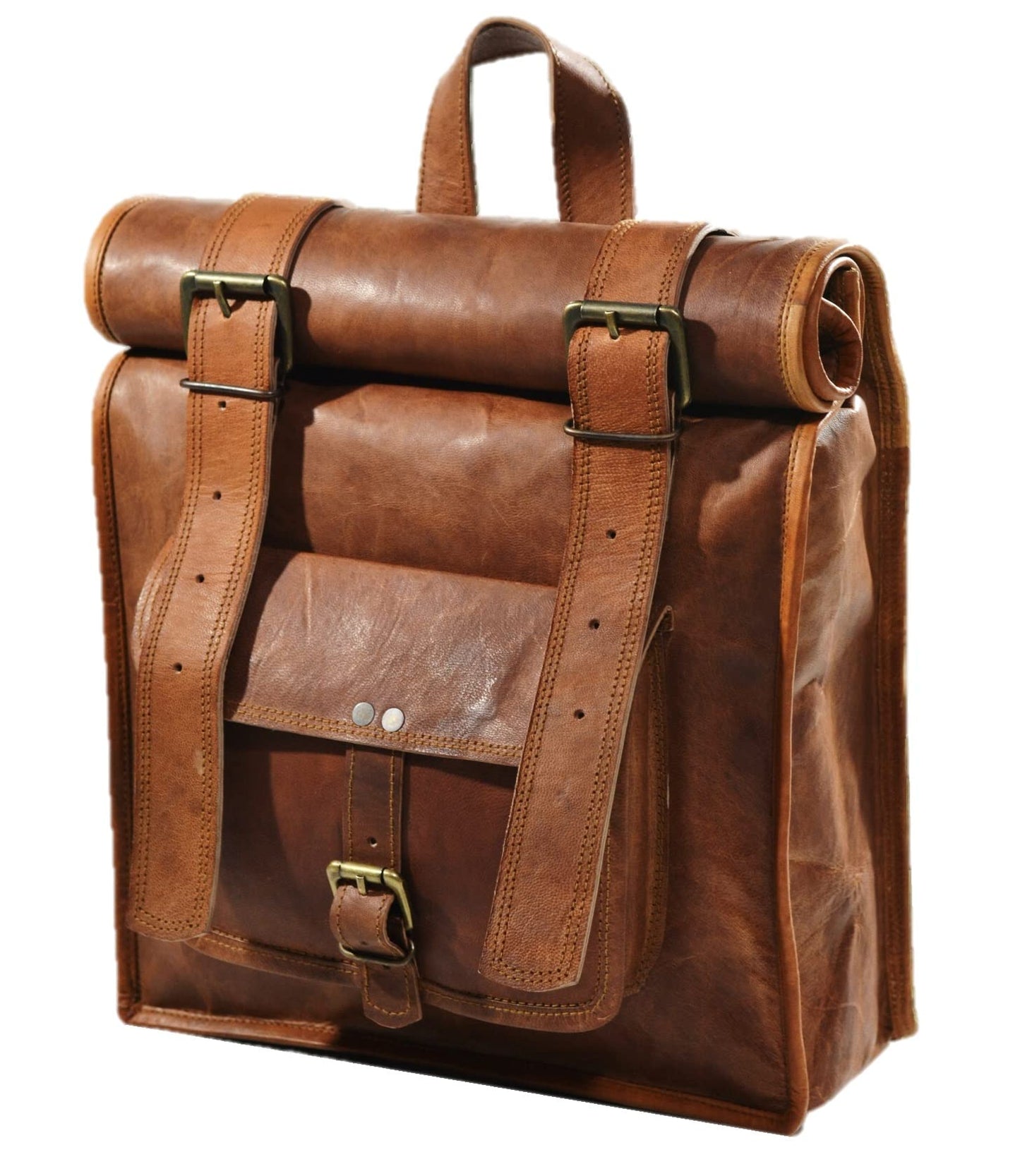 URBAN DEZIRE Men's Leather Vintage Roll On Laptop Backpack Rucksack knapsack college bag