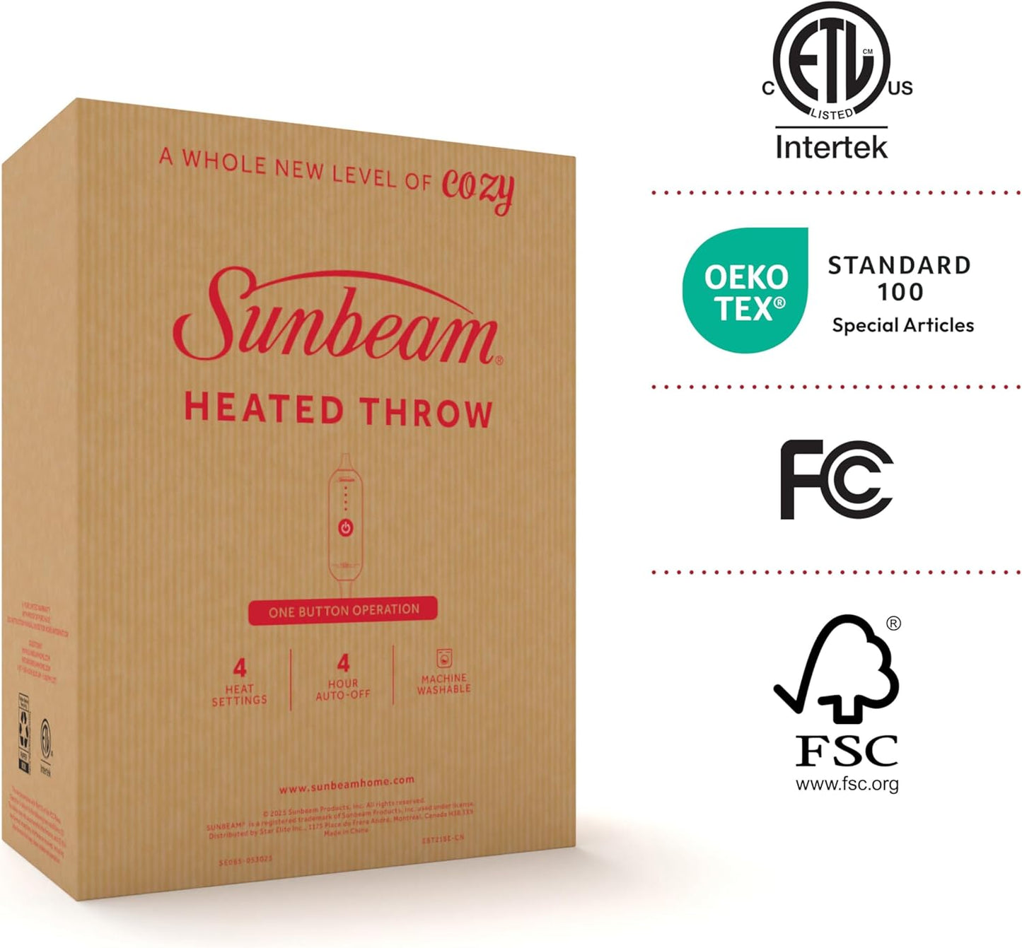 Sunbeam Electric Throw Royal Luxe Microplush Heated Blanket, 4 Heat Settings, 4-Hour Auto Shut-Off, Fast Heating, Warm and Cozy, Grey Rodeen Plaid, 50" x 60"
