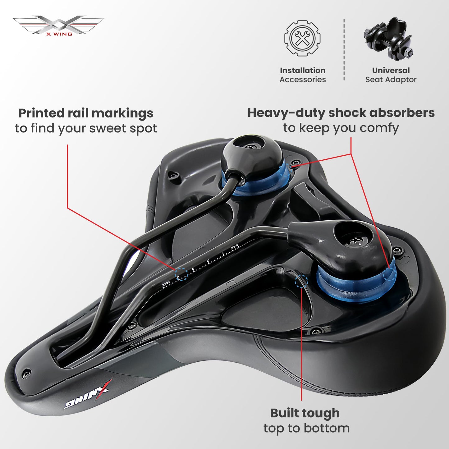 X WING Comfort Bike Seat for Men and Women with Innovative 5-Zone-Concept – Winged Bicycle Saddle with Memory Foam – Exercise Bike Seat for City, MTB & Trekking Bikes (City)