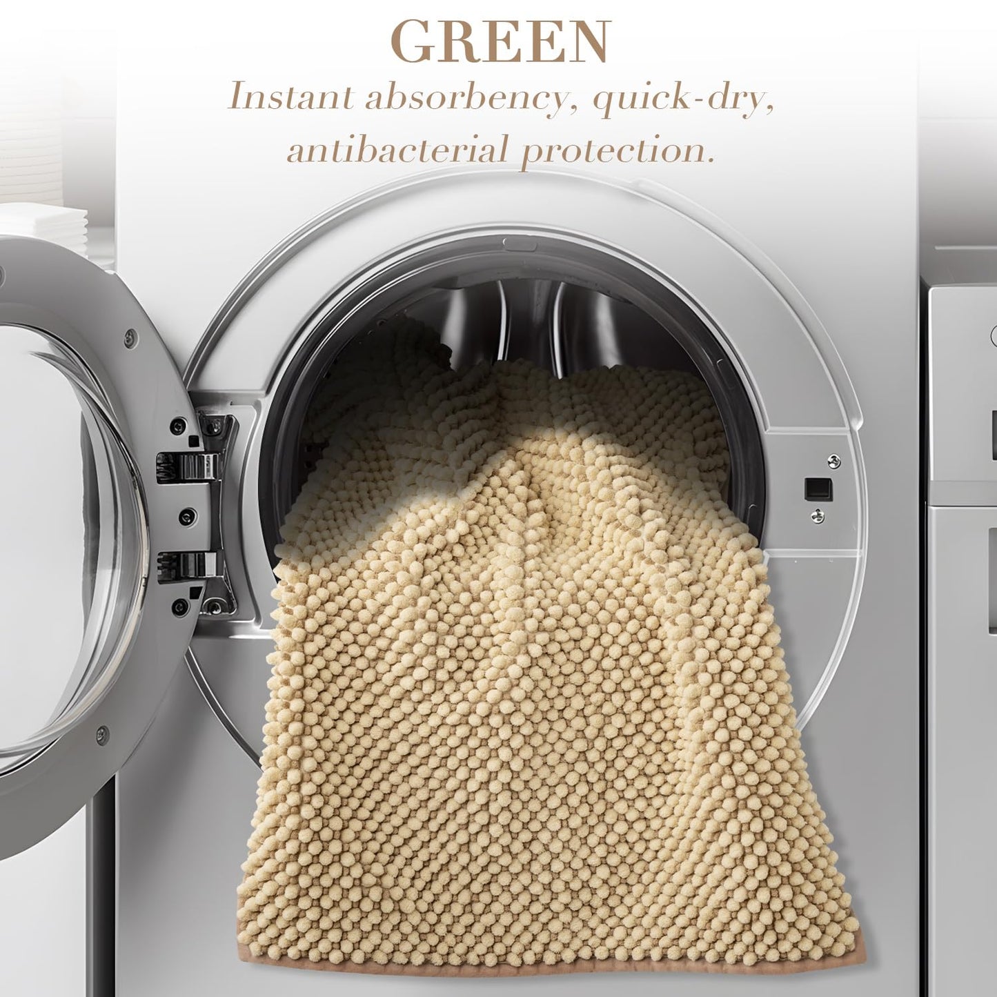 BSICPRO Bathroom Rugs Set 2 Piece-Chenille Bath Mats Non Slip-Thick Soft Absorbent Boho Bath Rug-Shower Floor Mat Machine Washable-Bathroom Decor Accessories (Beige, 20" x 32" Plus 16" x 24")