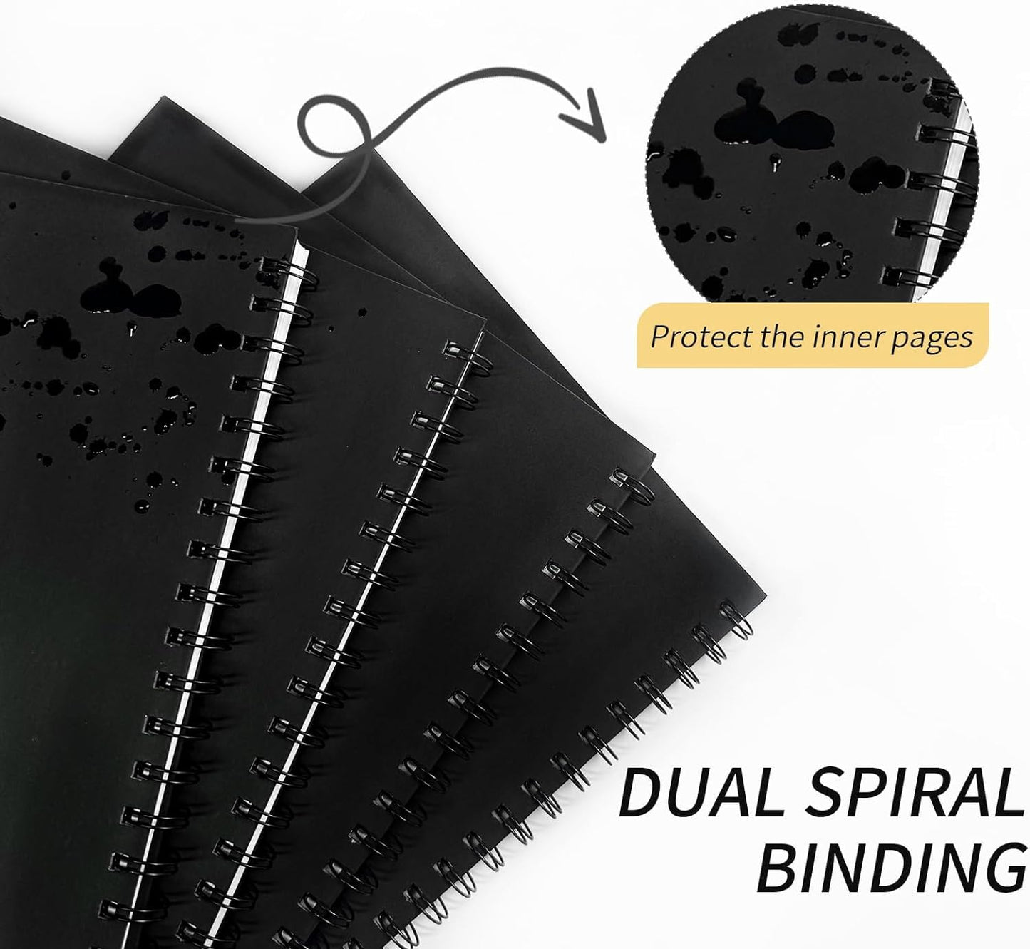 Ouzoustate Blank Spiral Notebook, 8.5" x 11" Hardcover Sketch Book, 4 Pack Large Blank Journal for Drawing, A4 Black Unlined Journals for Women Men Office School Home
