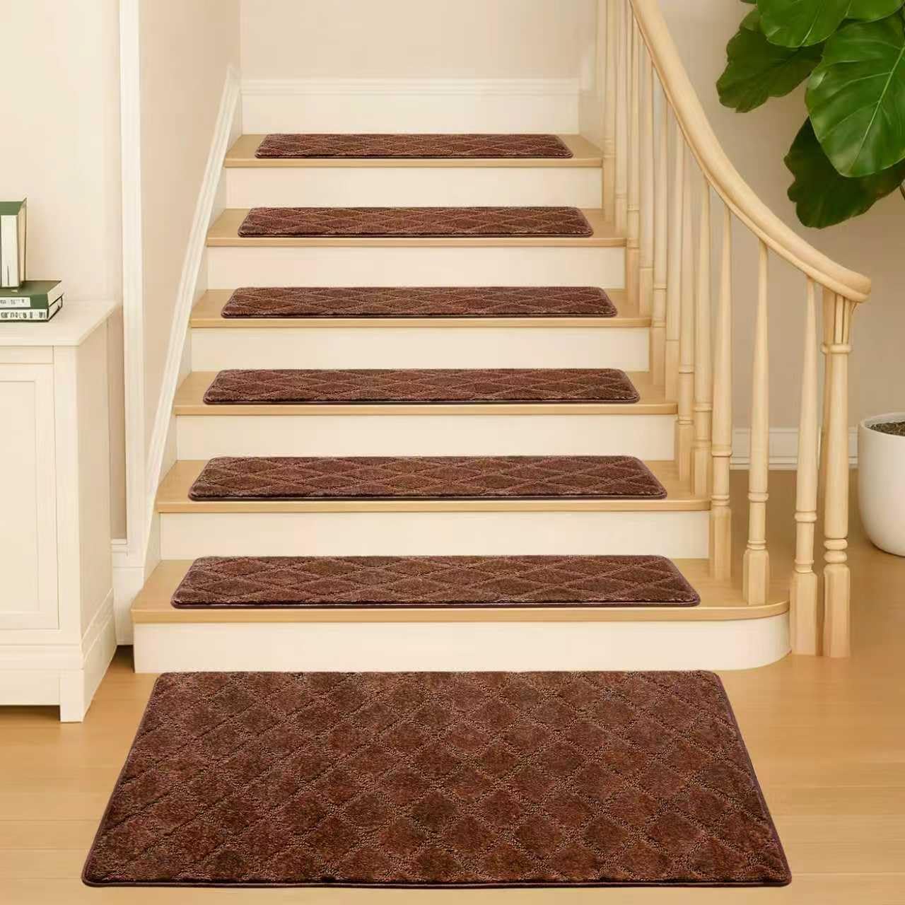 JOYKISS 9"x30" Stair Treads for Wooden Steps Indoor, 2Pcs Non Slip Peel and Stick Carpet Stair Treads, Washable & Reusable Self Adhesive Stair Runner Rug for Kids Elders Pets - Brown
